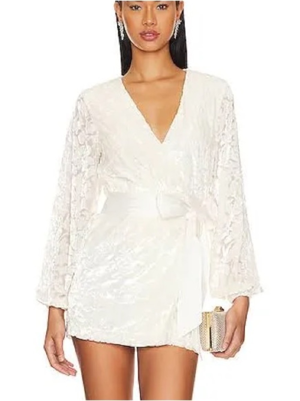 Tularosa Ivory Lace Long Sleeve Wrap Romper